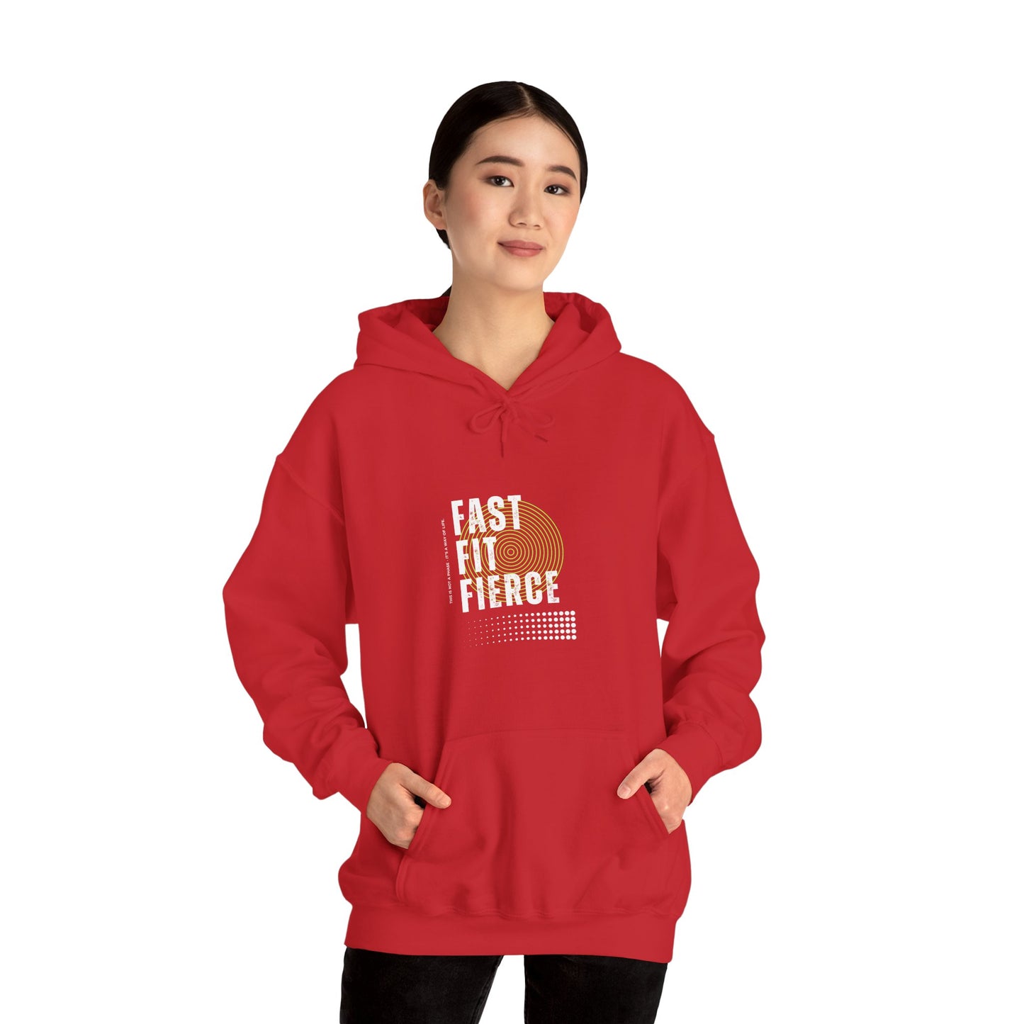 "Unisex heavy blend hoodie with motivational running text for athletes"