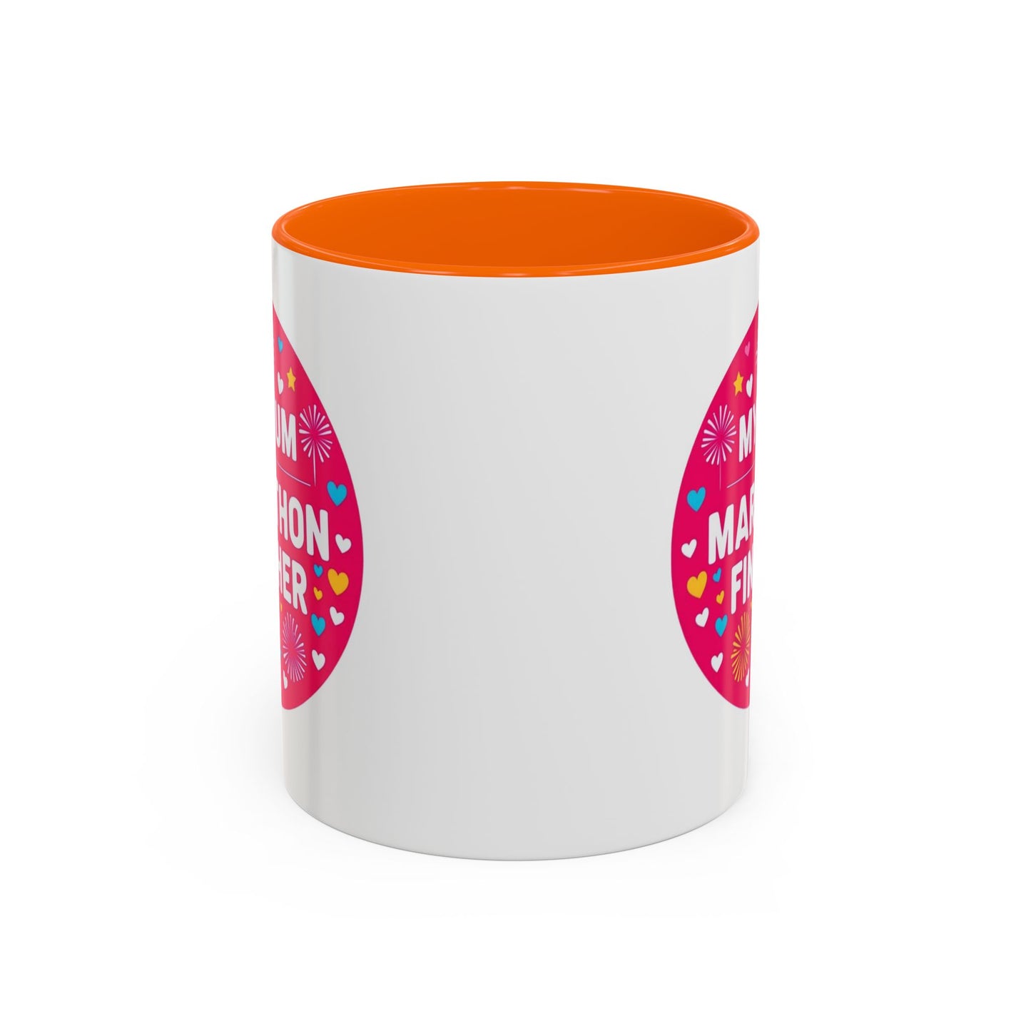 "Marathon Finisher Mum mug side view showing inspirational text design"