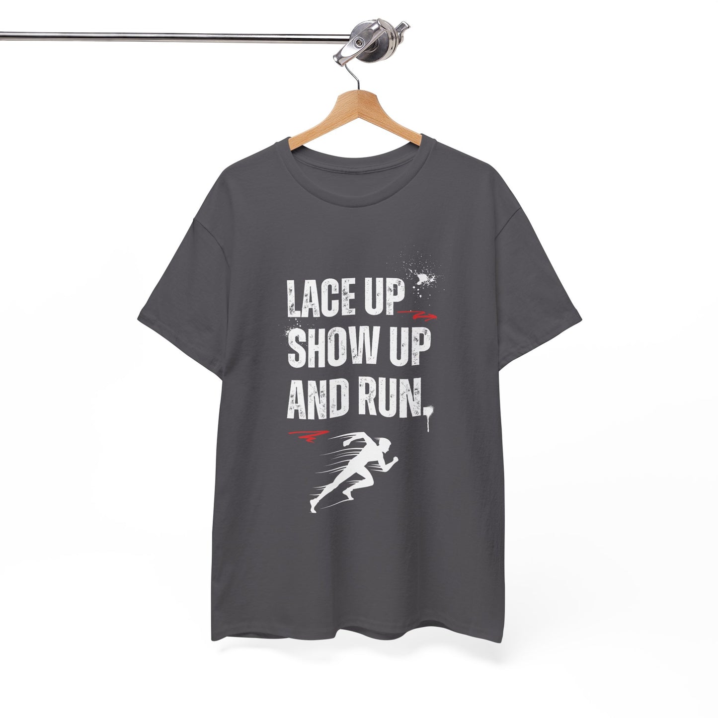 "Unisex classic fit t-shirt with 'Lace Up Show Up and Run' motivational text"