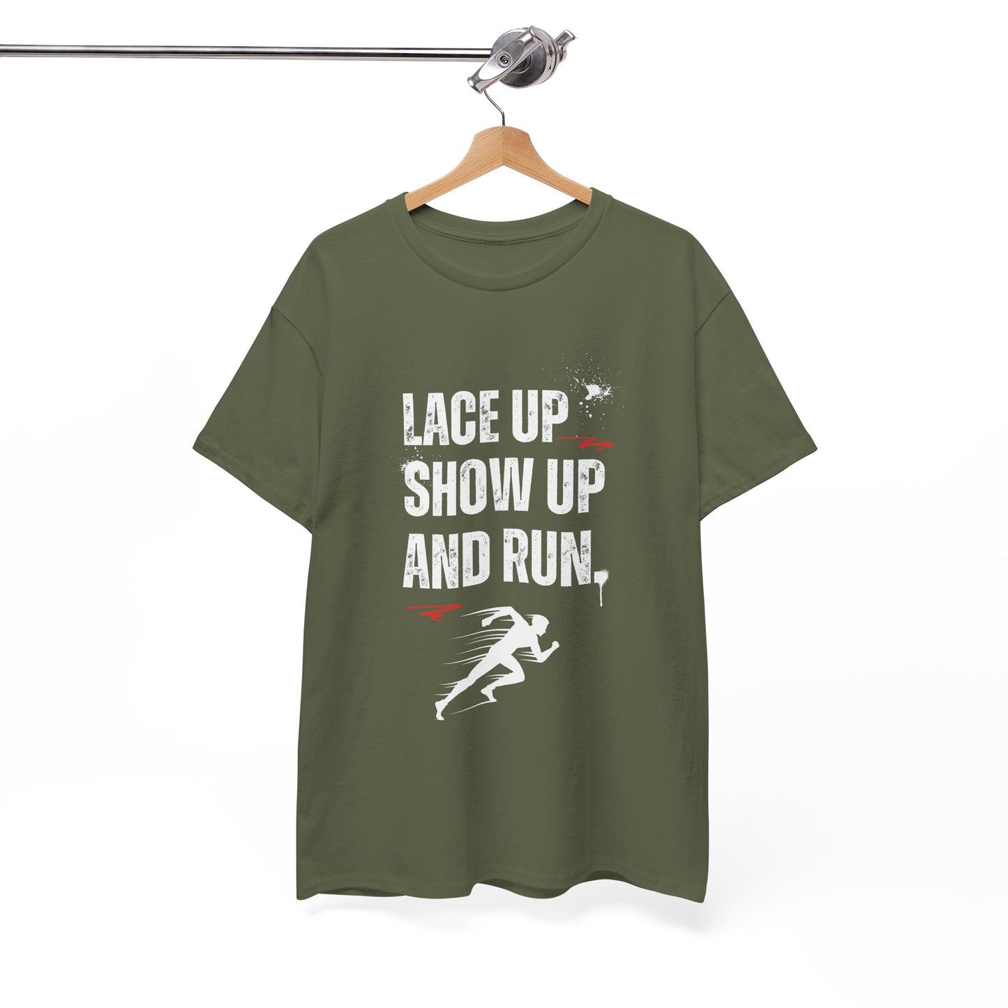 "Unisex classic fit t-shirt with 'Lace Up Show Up and Run' motivational text"