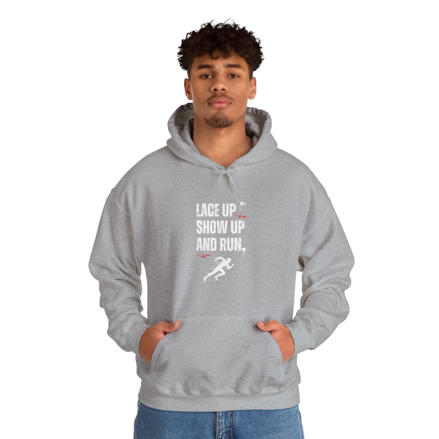 "Unisex heavy blend hoodie with motivational running text for athletes - grey"