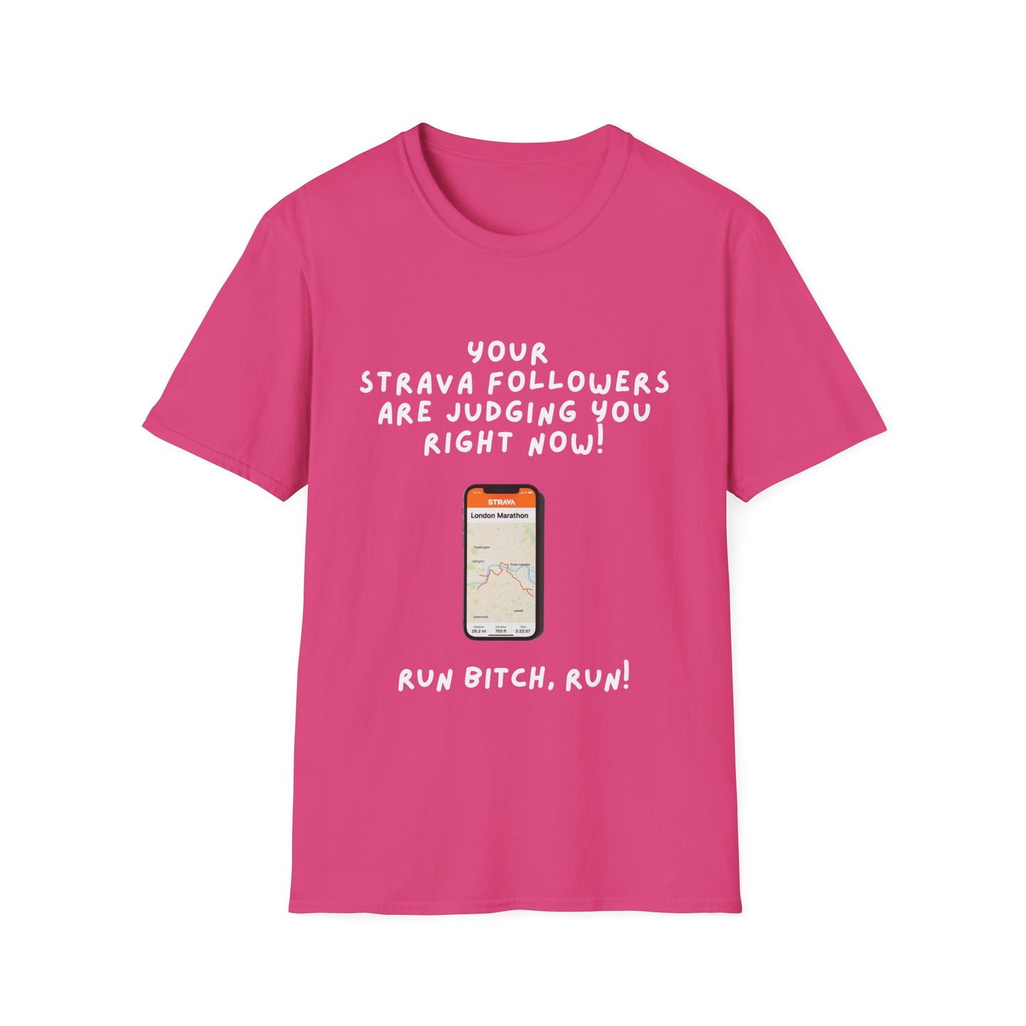 "Soft style t-shirt with humorous Strava motivation text for runners - pink"