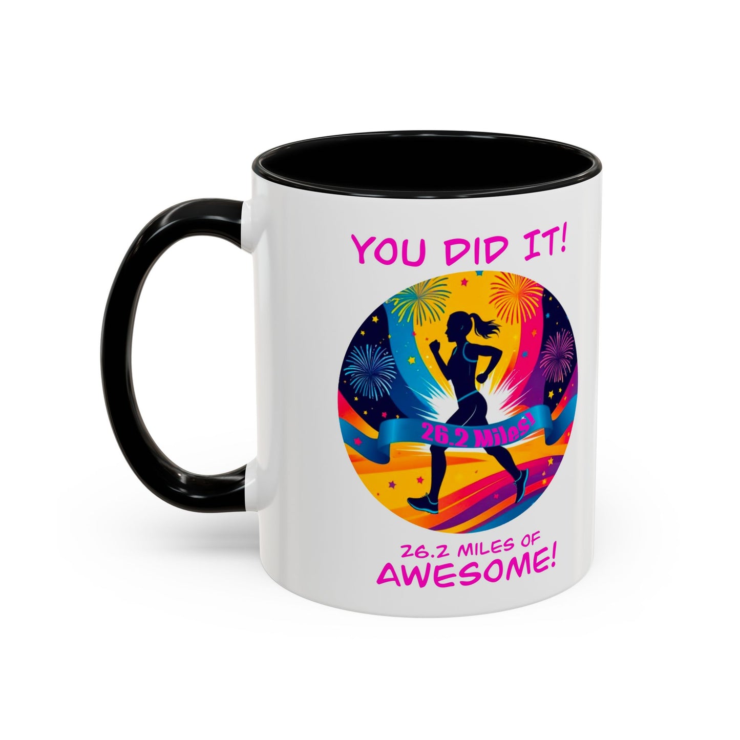 "Black white contrast Marathon finisher coffee mug with inspirational finish line design"