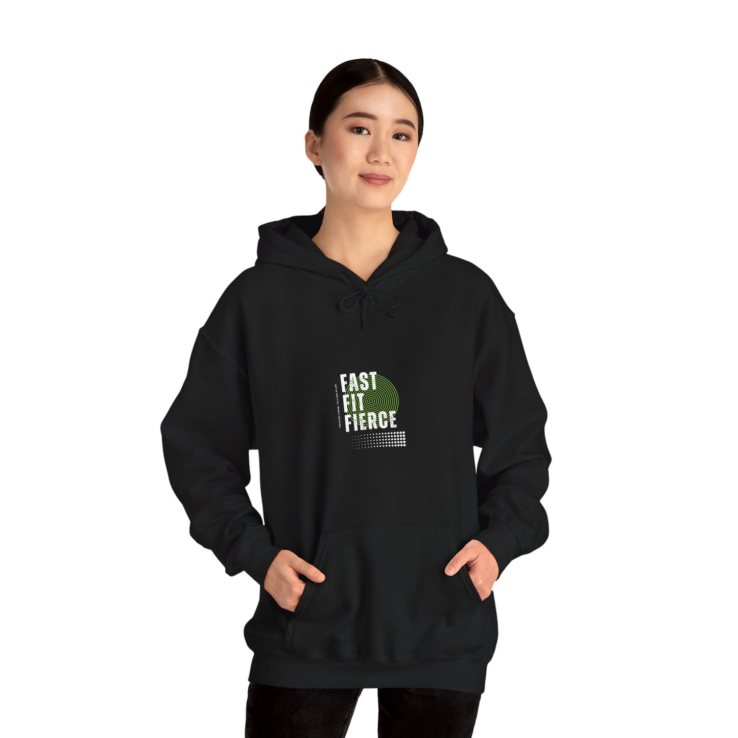 "Unisex heavy blend hoodie with motivational running text for athletes"