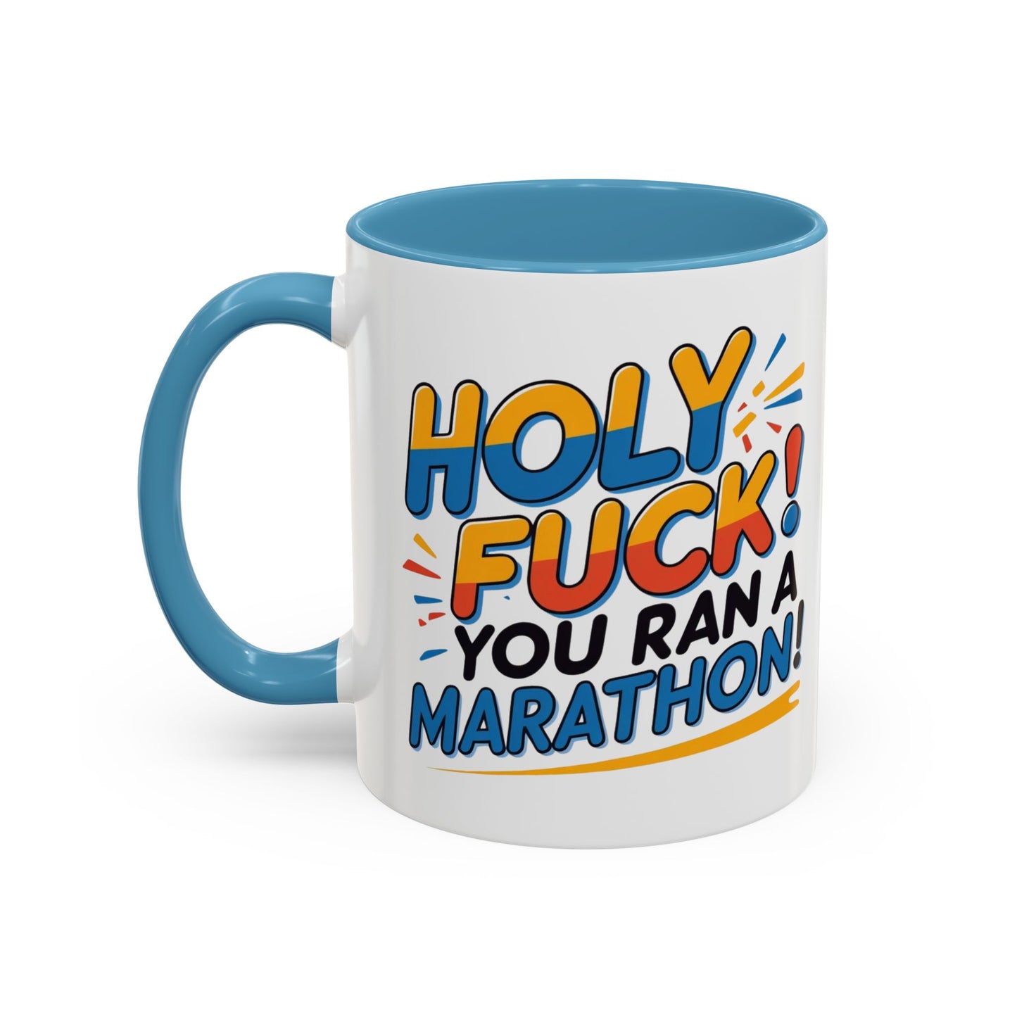 "Funny profanity-themed marathon runner coffee mug with bold text"