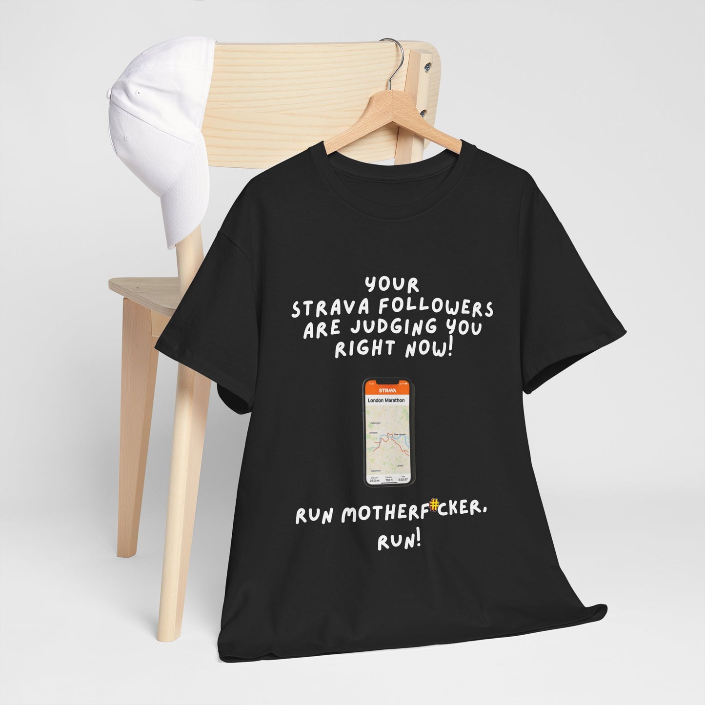 "Classic fit t-shirt with profanity-laced Strava motivation text for runners - black"
