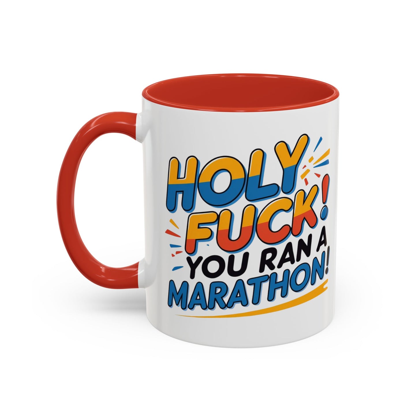 "Funny profanity-themed marathon runner coffee mug with bold text"