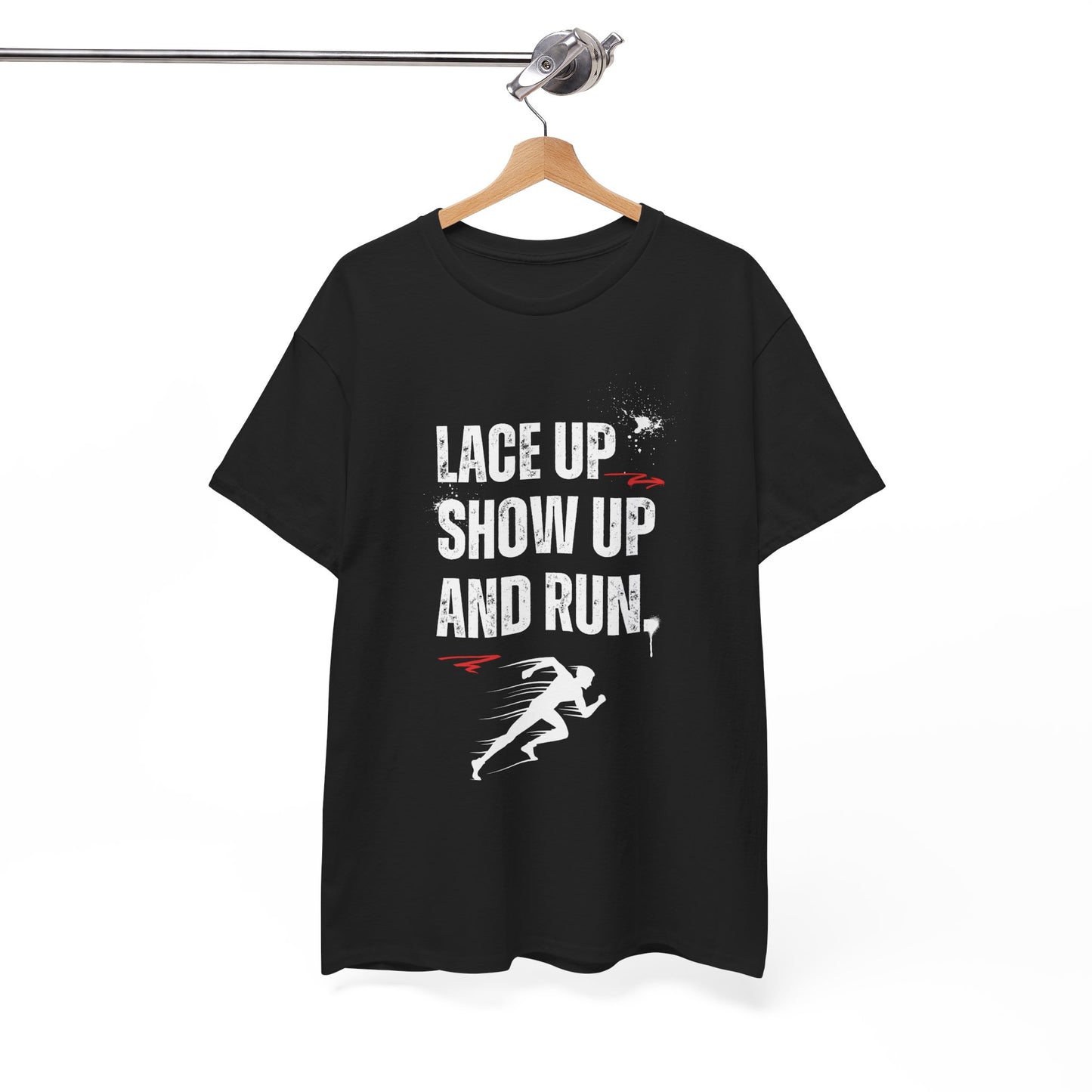 "Unisex classic fit t-shirt with 'Lace Up Show Up and Run' motivational text"