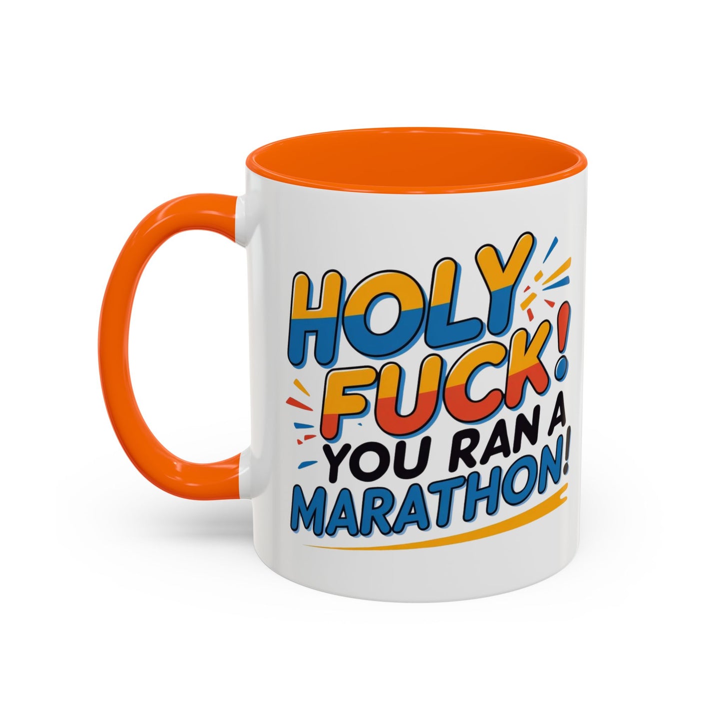 "Funny profanity-themed marathon runner coffee mug with bold text"
