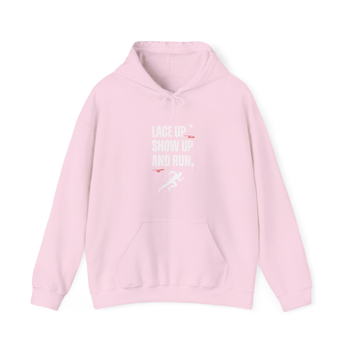 "Unisex heavy blend hoodie with motivational running text for athletes - pink"