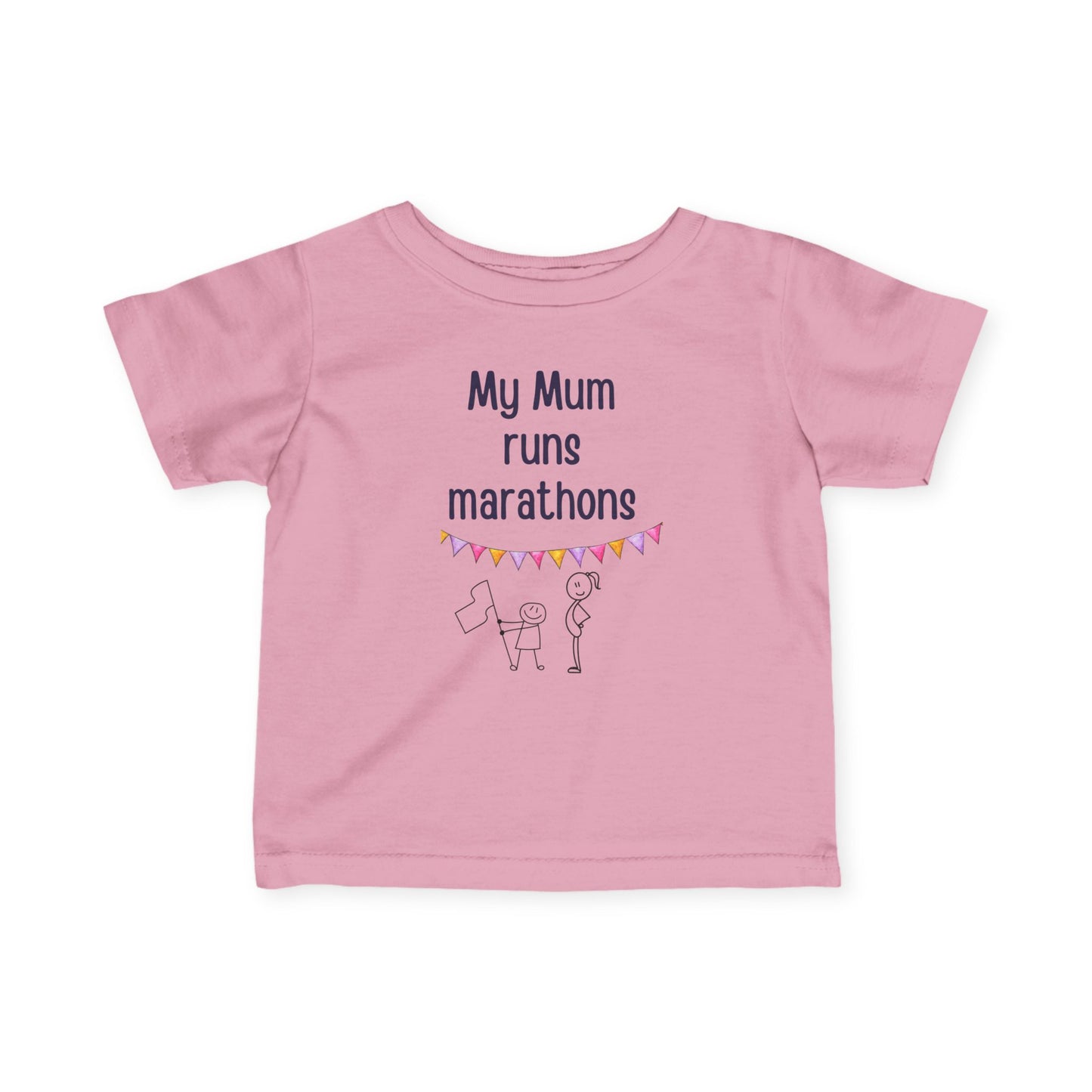 "Toddler t-shirt in pink. Front text: My Mum runs marathons. Back: I run the show"