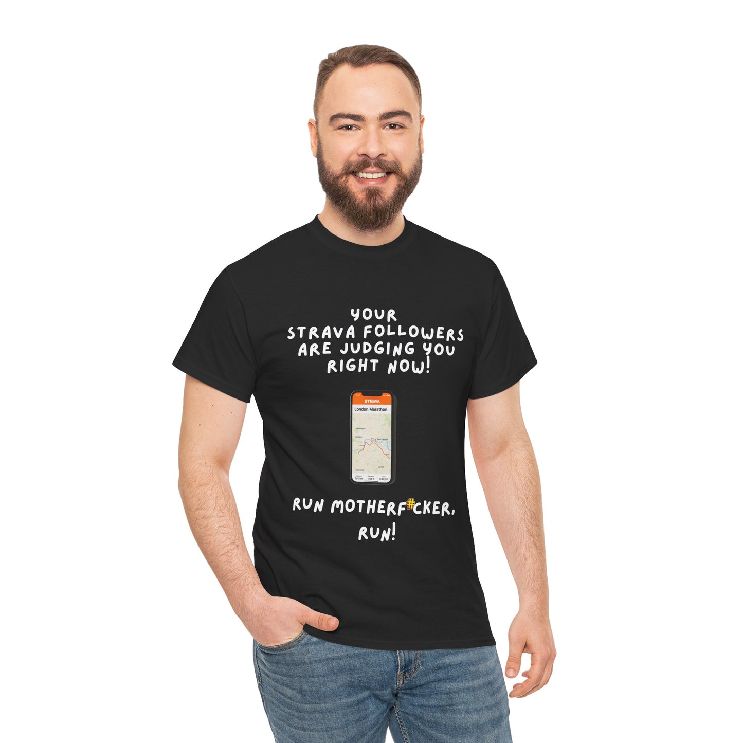 "Classic fit t-shirt with profanity-laced Strava motivation text for runners - black"