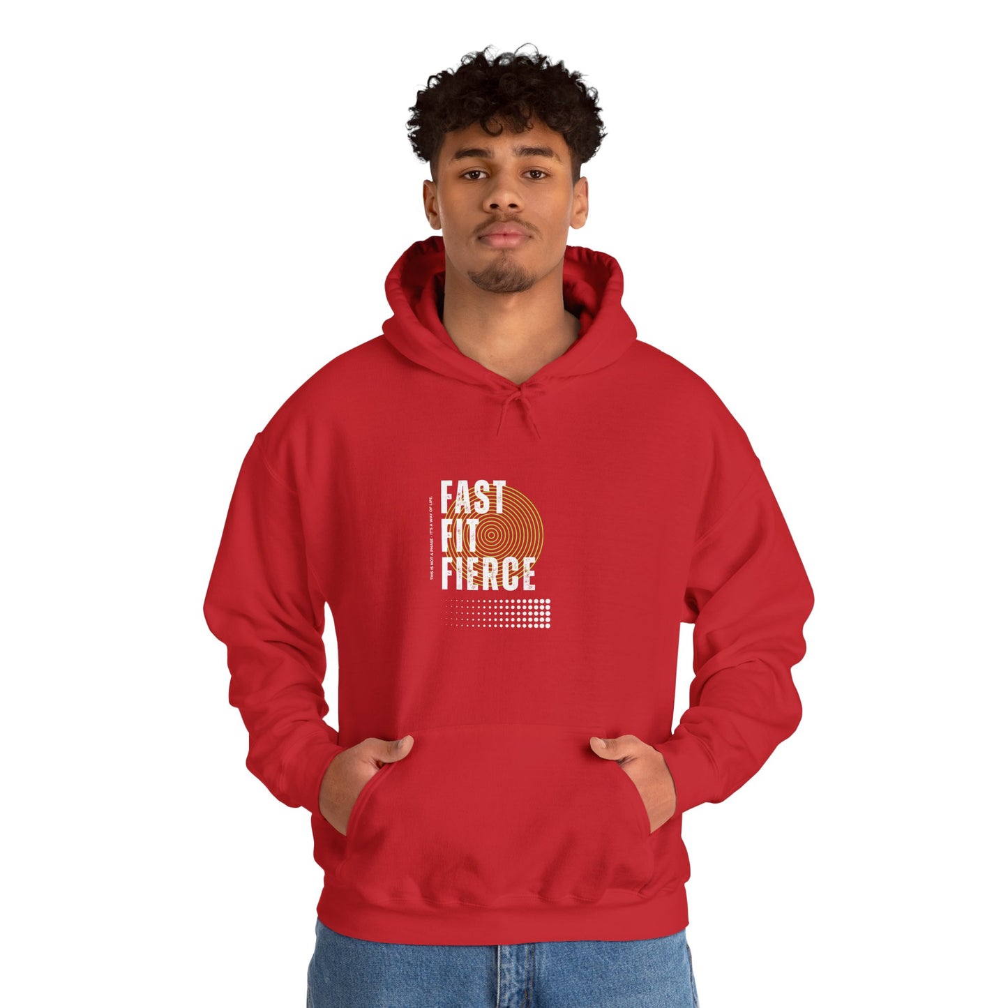 "Unisex heavy blend hoodie with motivational running text for athletes"