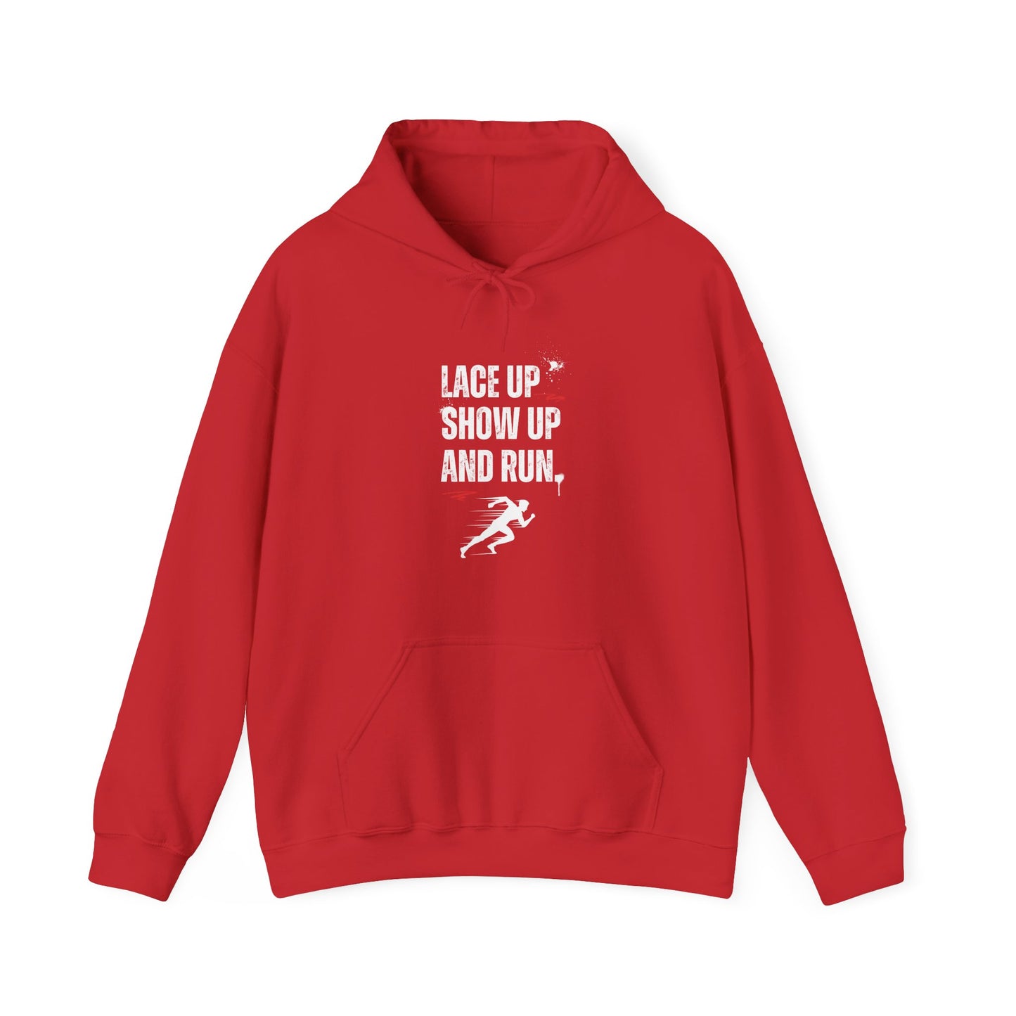 "Unisex heavy blend hoodie with motivational running text for athletes - red"