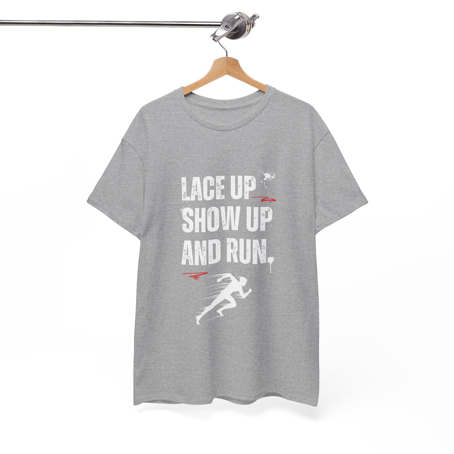 "Unisex classic fit t-shirt with 'Lace Up Show Up and Run' motivational text"