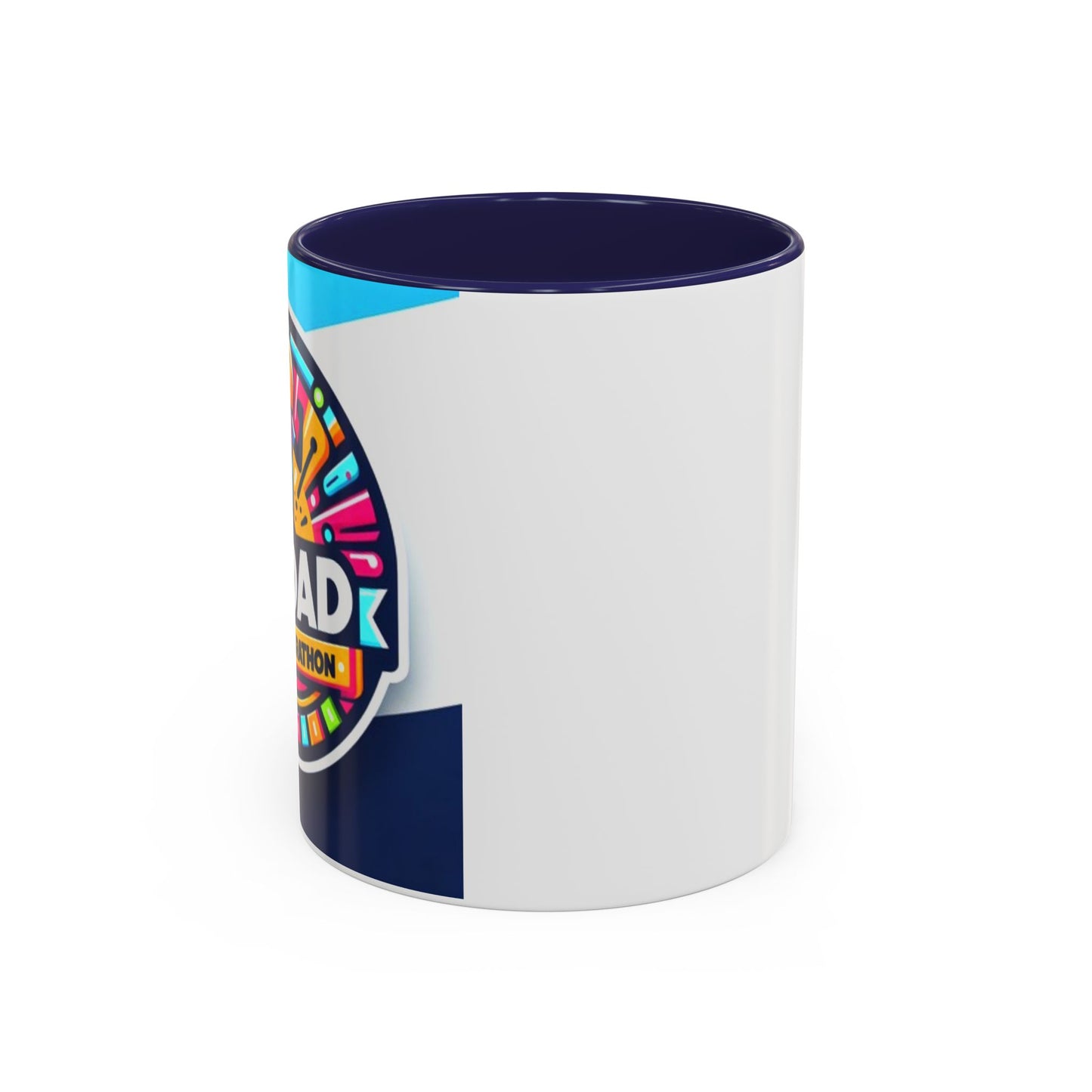 "White ceramic mug with navy contrast 'My Dad Ran a Marathon' text celebrating father's achievement"