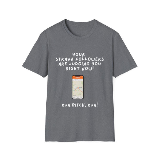 "Soft style t-shirt with humorous Strava motivation text for runners - grey"