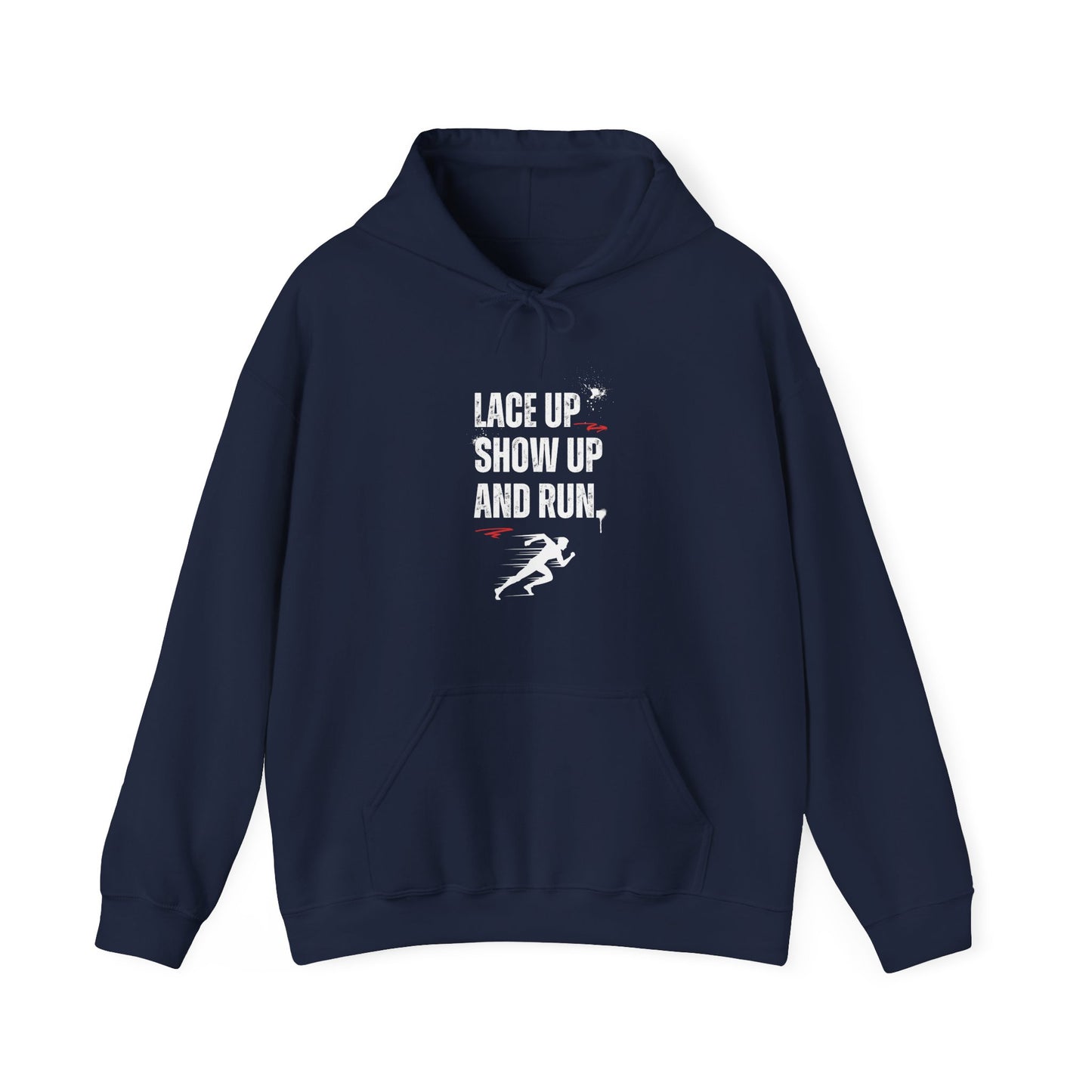 "Unisex heavy blend hoodie with motivational running text for athletes - navy"