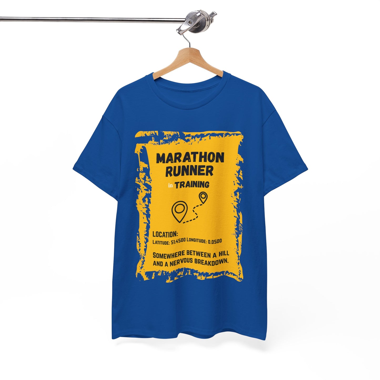 "Unisex classic fit t-shirt with humorous marathon training text about hills and breakdowns"