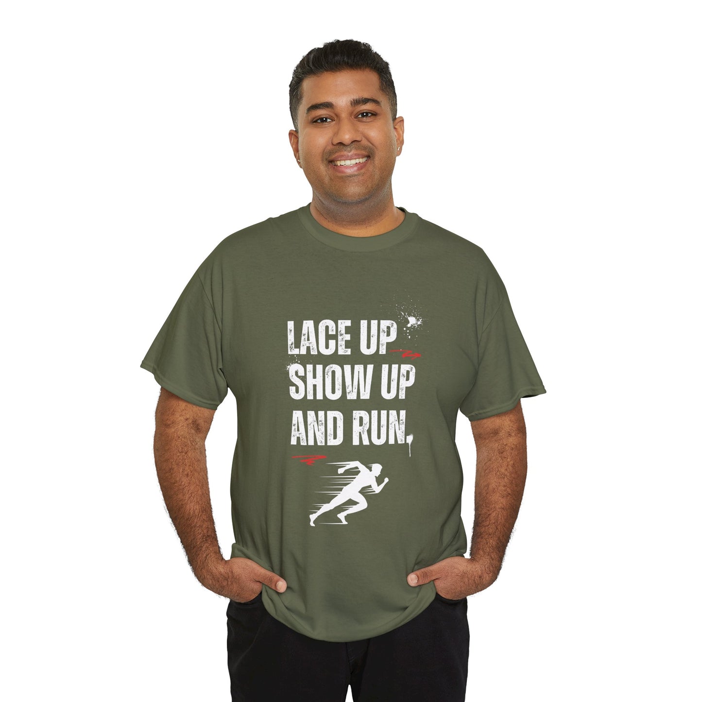 "Unisex classic fit t-shirt with 'Lace Up Show Up and Run' motivational text"