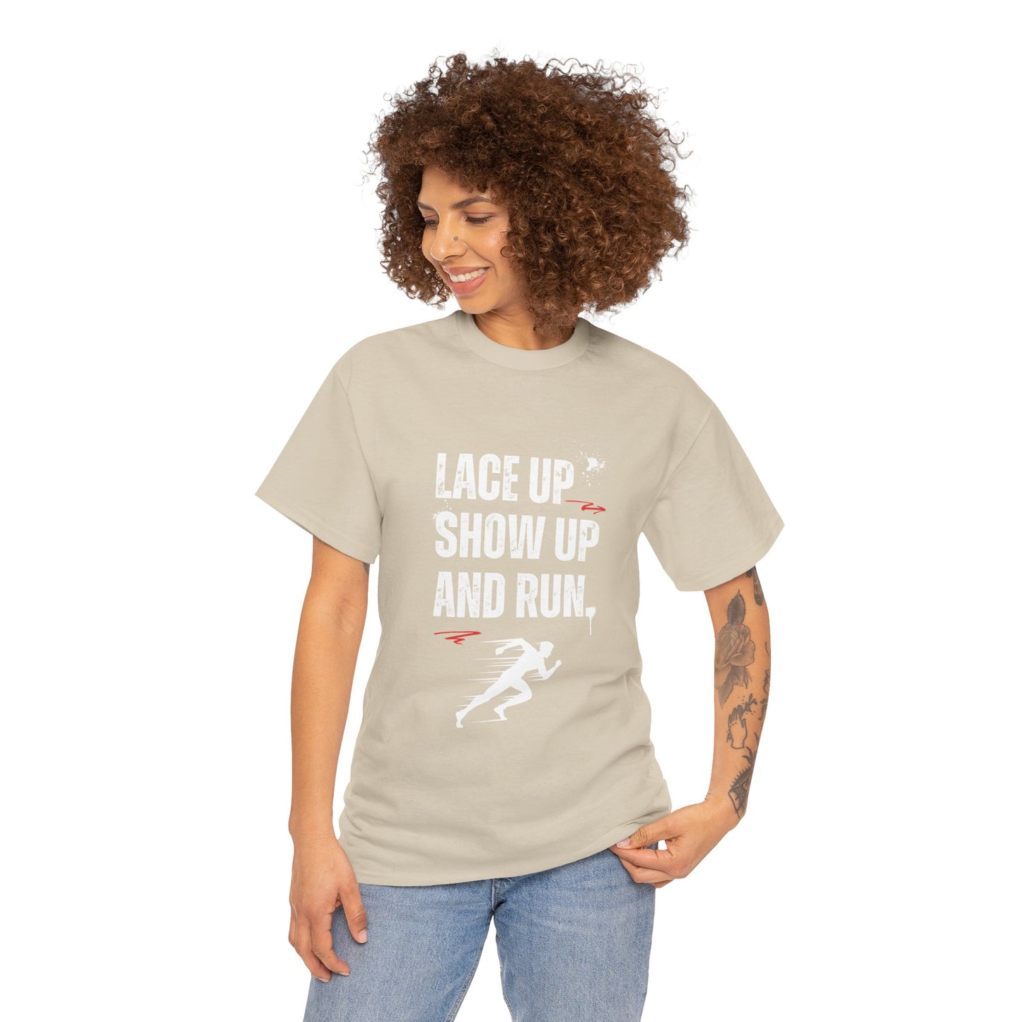 "Unisex classic fit t-shirt with 'Lace Up Show Up and Run' motivational text"