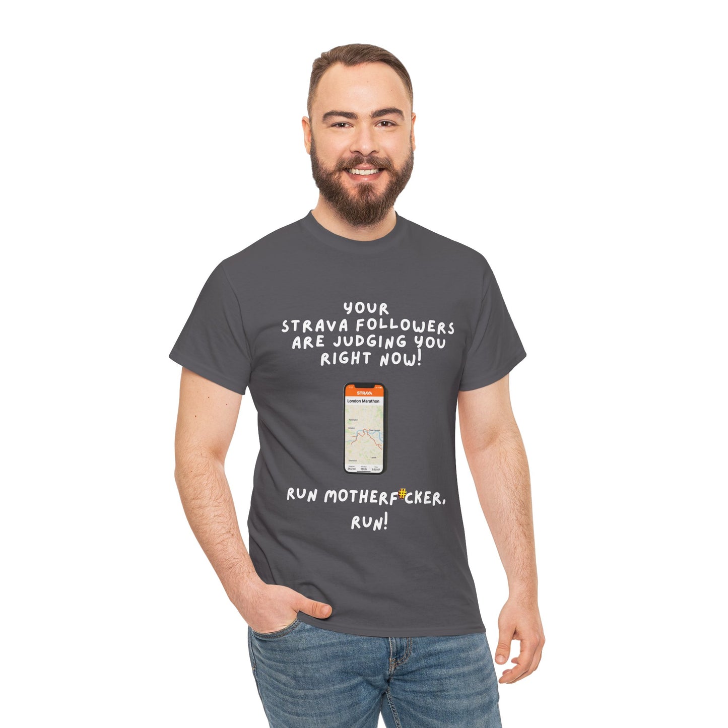 "Classic fit t-shirt with profanity-laced Strava motivation text for runners - charcoal"