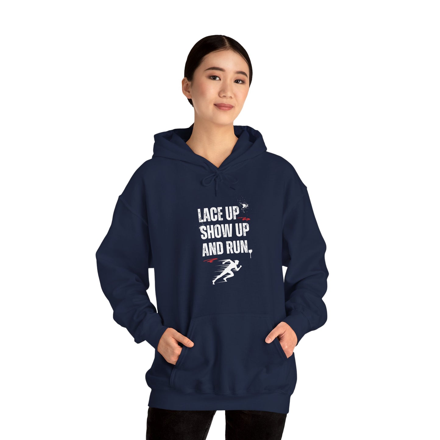 "Unisex heavy blend hoodie with motivational running text for athletes - navy"