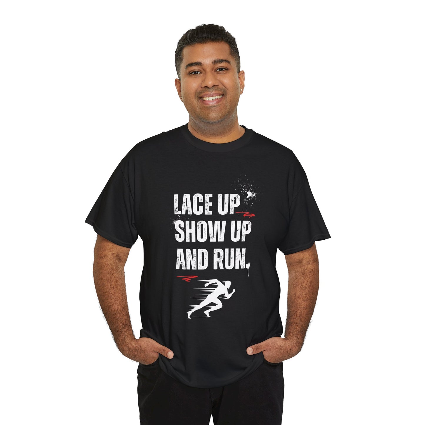 "Unisex classic fit t-shirt with 'Lace Up Show Up and Run' motivational text"