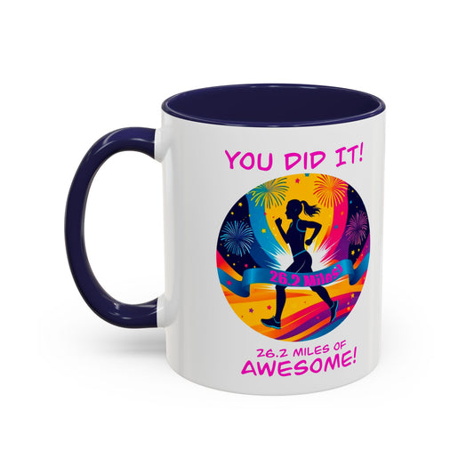 white contrast Marathon finisher coffee mug with inspirational finish line design"