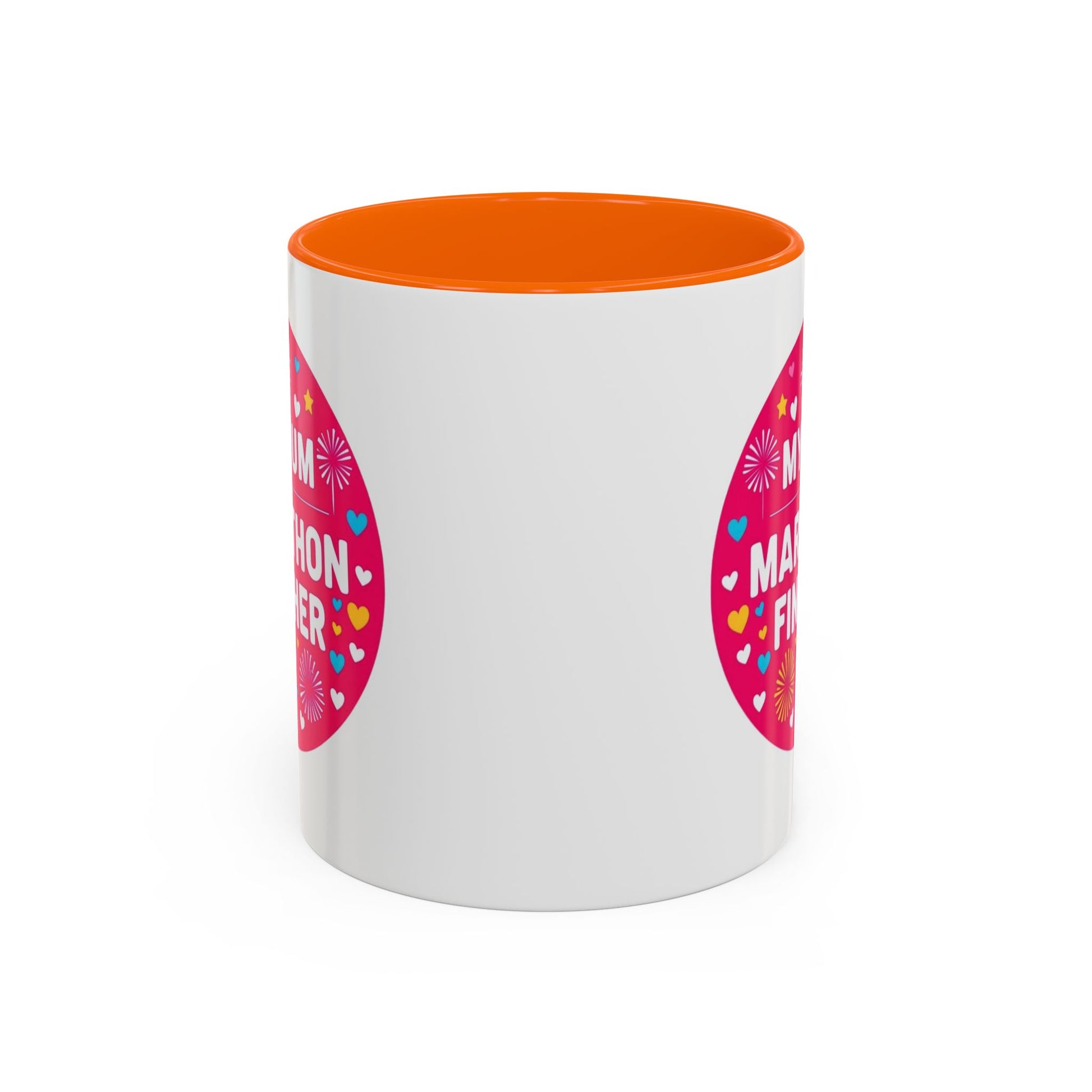  "Marathon Finisher Mum mug side view showing inspirational text design"