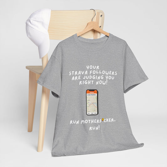 "Classic fit t-shirt with profanity-laced Strava motivation text for runners - grey"