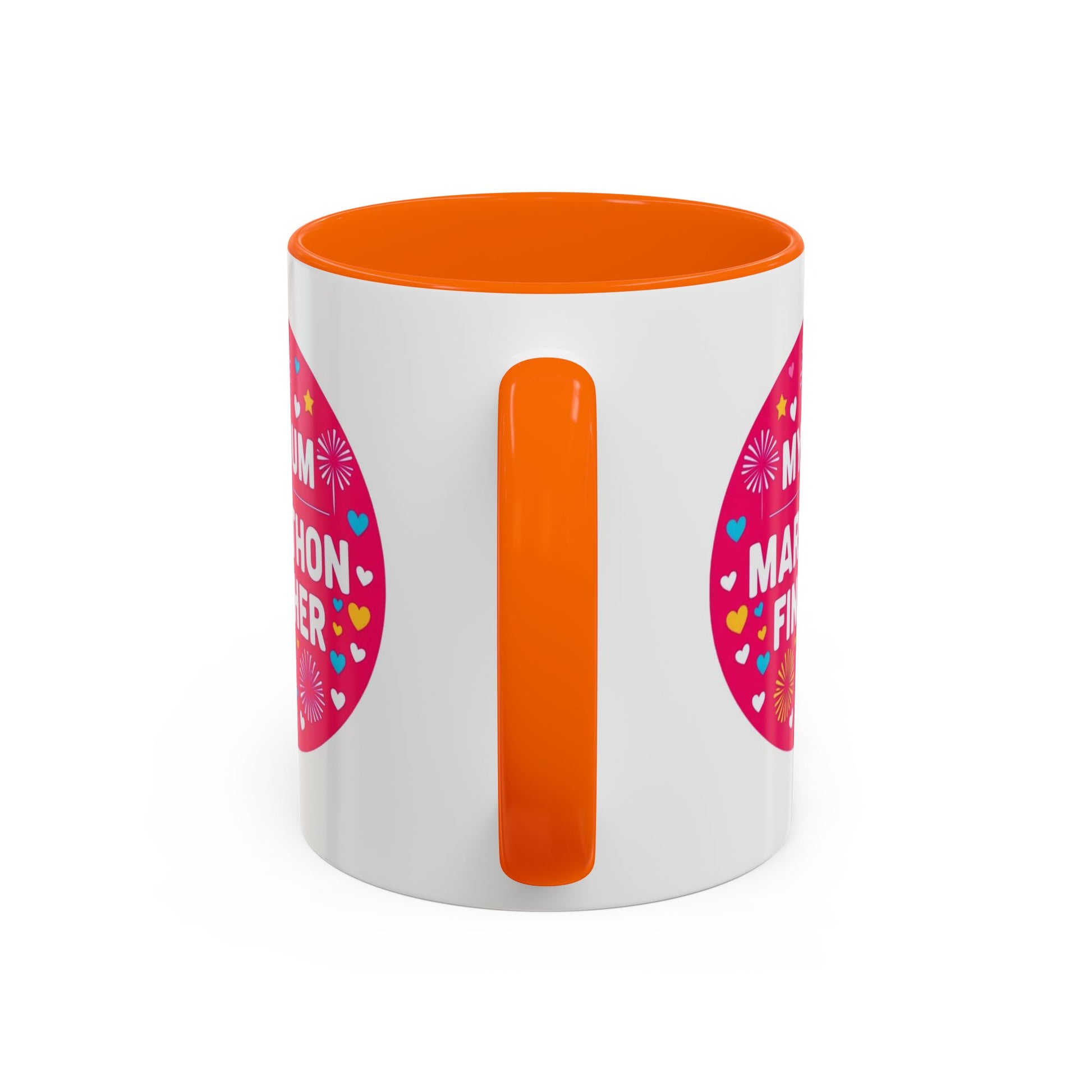  "Marathon Finisher Mum mug side view showing inspirational text design"