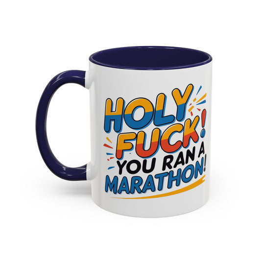  "Funny profanity-themed marathon runner coffee mug with bold text"
