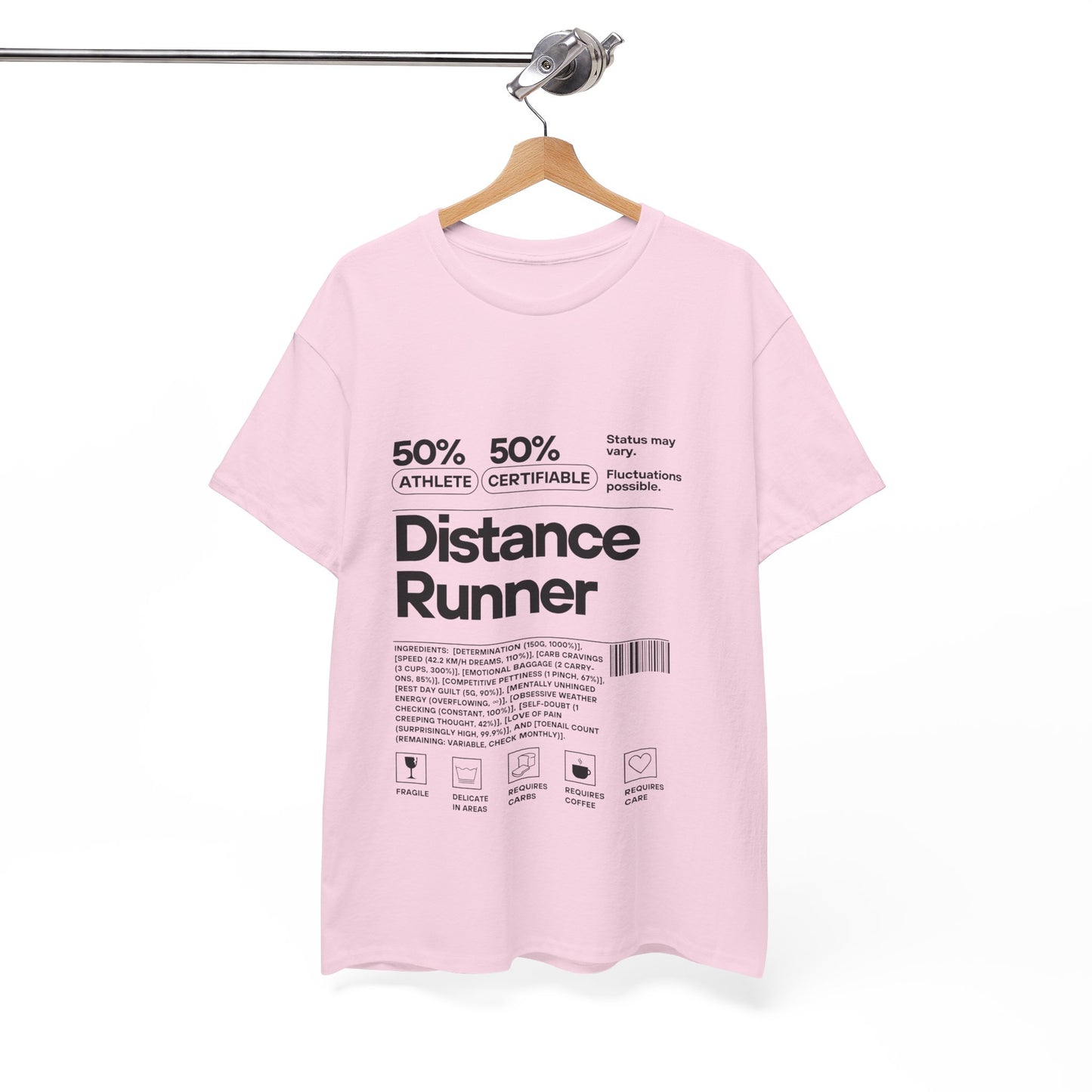 "Cotton tee featuring 50% athlete 50% certifiable distance runner humour"