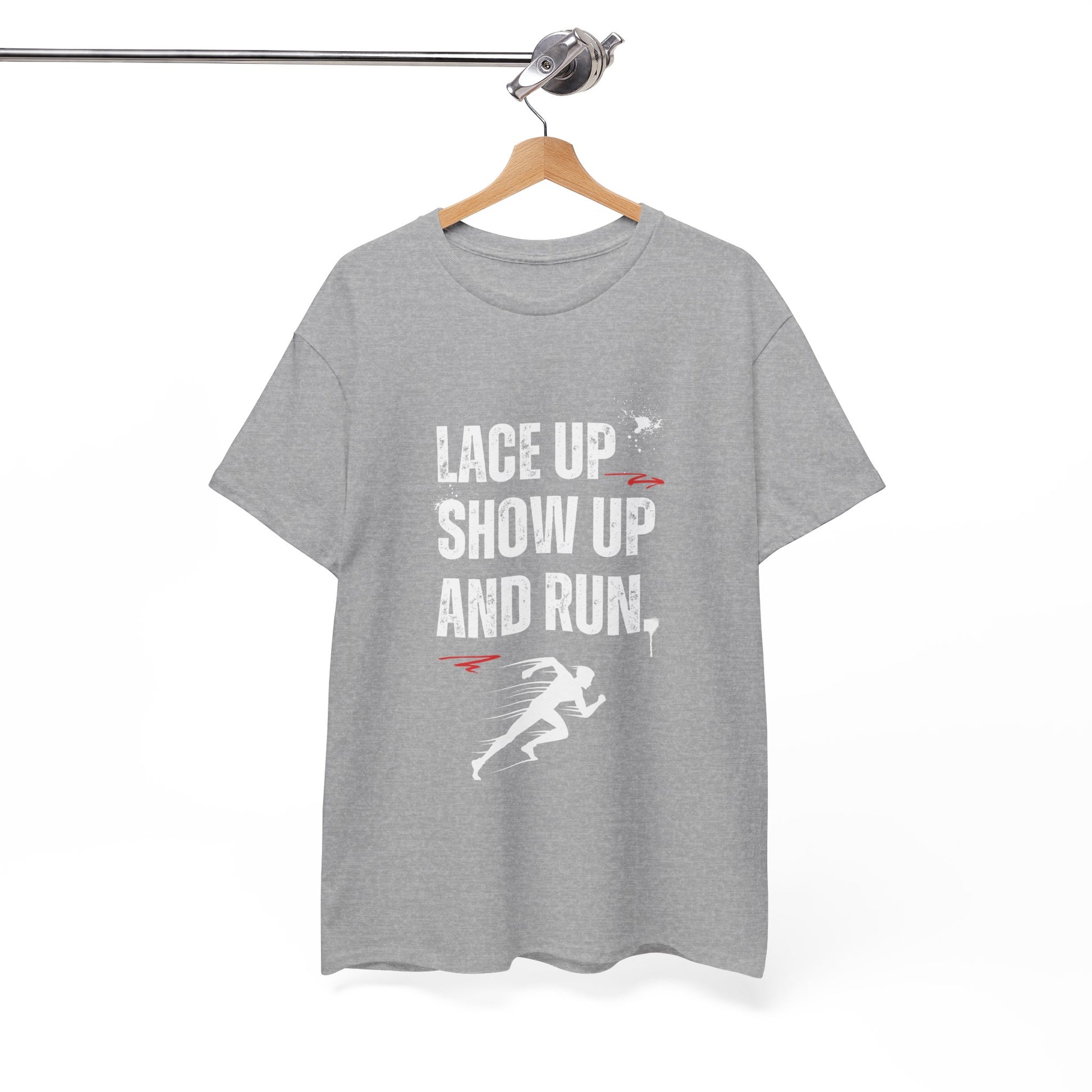 "Unisex classic fit t-shirt with 'Lace Up Show Up and Run' motivational text"