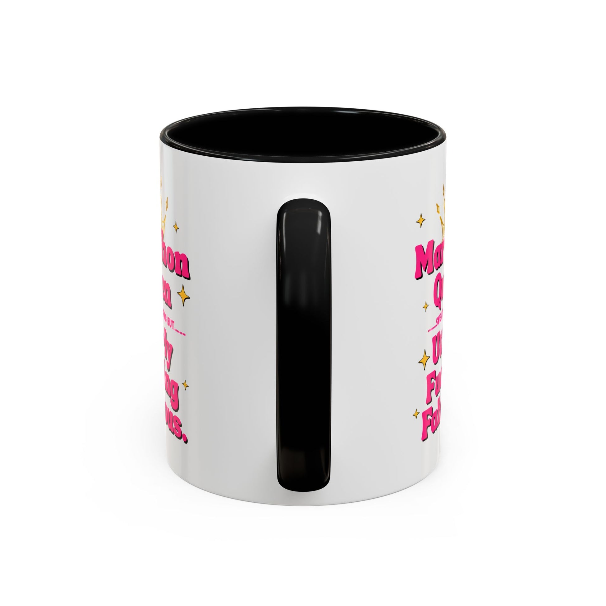 "Contrast coffee mug featuring empowering marathon queen text with attitude"