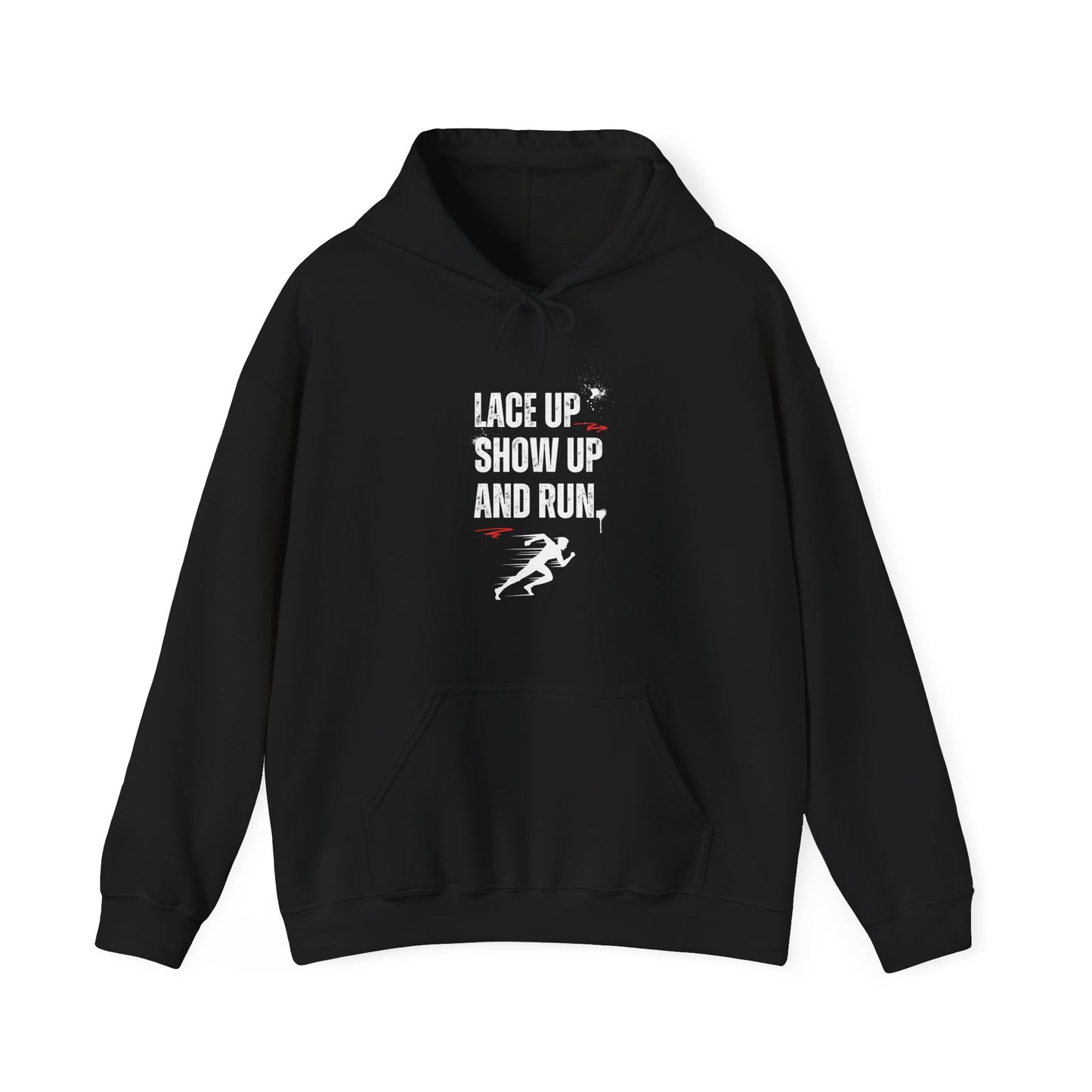 "Unisex heavy blend hoodie with motivational running text for athletes - black"